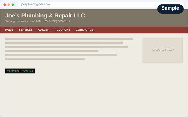 Sample: a cluttered, dated local business website before redesign.