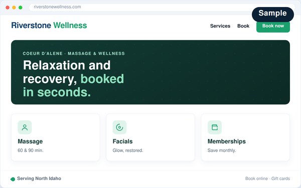 Sample: the same wellness business rebuilt into a modern, phone-first site.