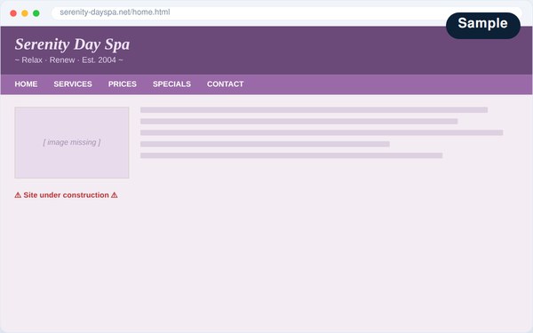 Sample: a slow, hard-to-read wellness website before redesign.
