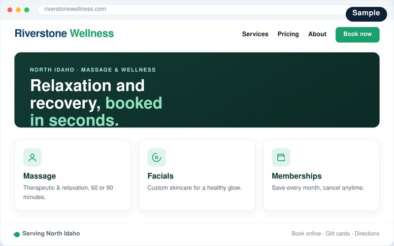 Sample of a RedoLocal-built local business homepage: a fast, clean layout with a clear service menu and an obvious way to get in touch.