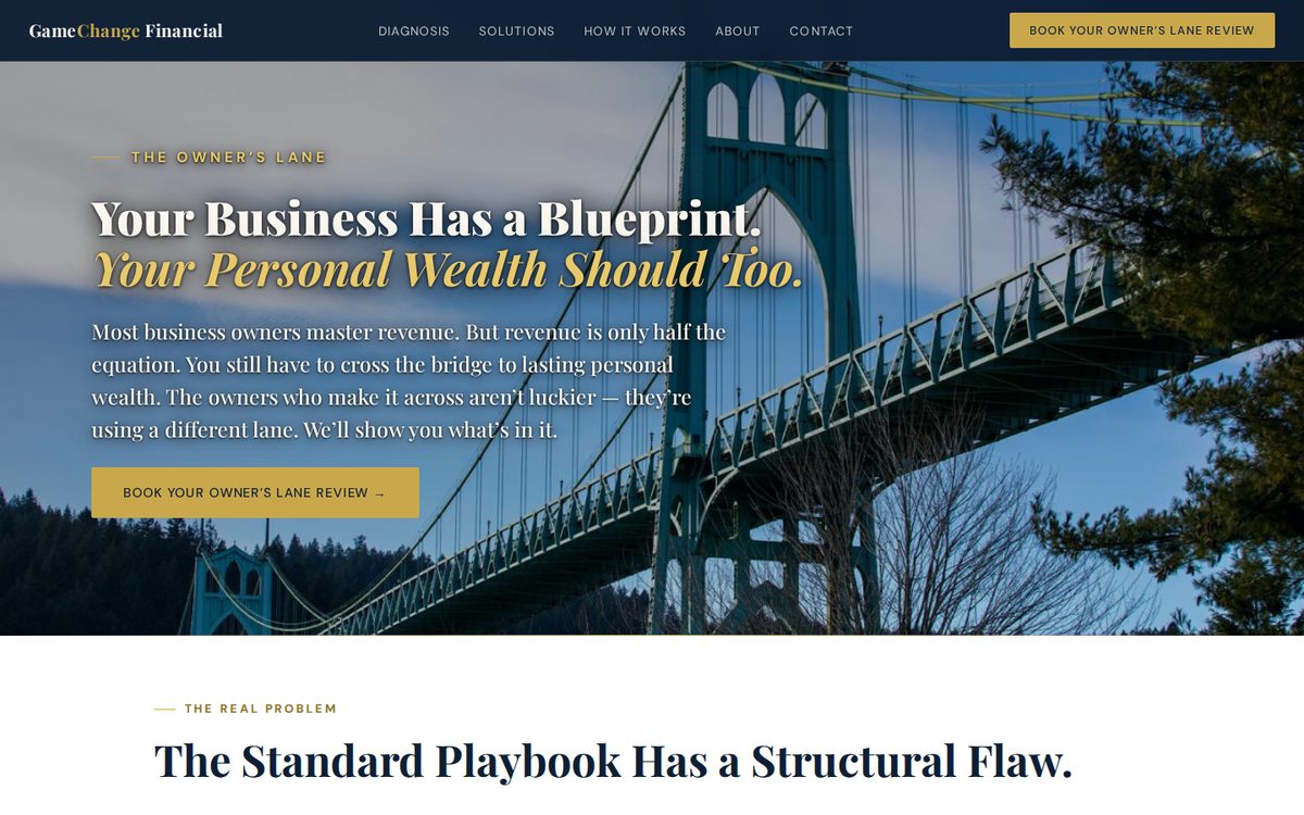 Homepage of Game Change Financial, a financial advisory firm for business owners