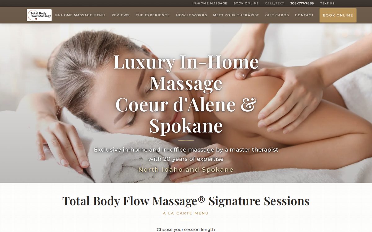 Homepage of Total Body Flow Massage, an in-home massage business serving Coeur d'Alene and Spokane